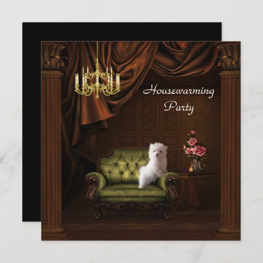 Chandelier & Dog Housewarming Party Uitnodiging (Voorkant / Achterkant)