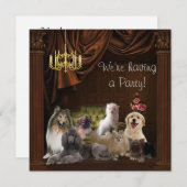 Chandelier Dogs Puppies Party Invitation Sjabloon Kaart (Voorkant / Achterkant)