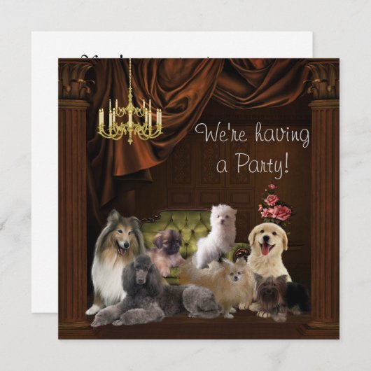 Chandelier Dogs Puppies Party Invitation Sjabloon Kaart (Voorkant / Achterkant)