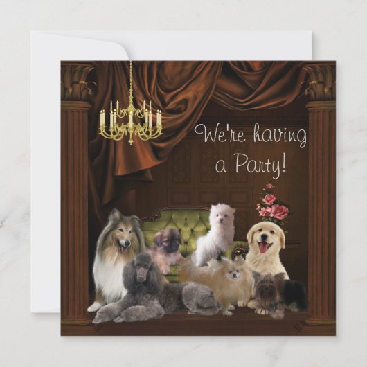 Chandelier Dogs Puppies Party Invitation Sjabloon Kaart (Voorkant)