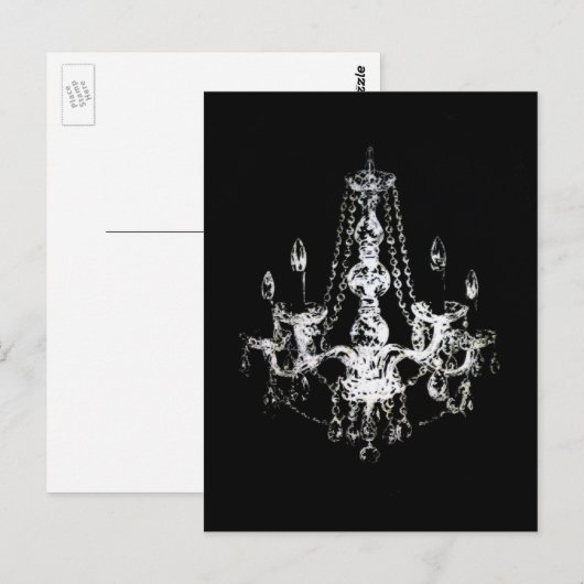 Chandelier Elegance ~ Briefkaart Black White Fun (Voorkant / Achterkant)