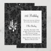 Chandelier en Damask Birthday Invitation Kaart (Voorkant / Achterkant)