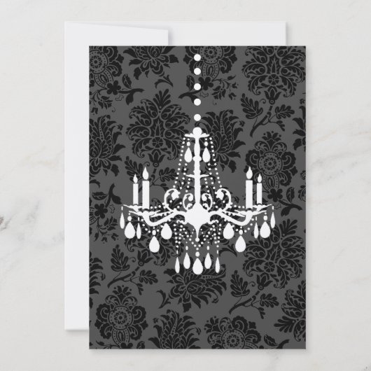 Chandelier en Damask Birthday Invite op champagne Kaart (Achterkant)