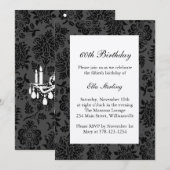 Chandelier en Damask Birthday Invite op champagne Kaart (Voorkant / Achterkant)