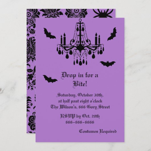 Chandelier en Damask Halloween Invitation Kaart (Voorkant / Achterkant)