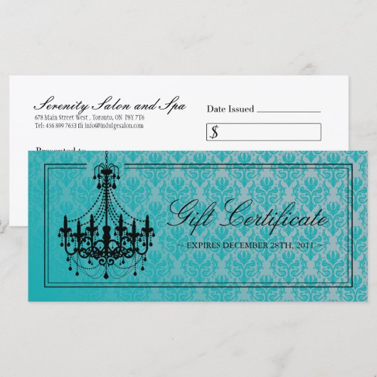 CHANDELIER GIFT-CERTIFICAAT (Voorkant / Achterkant)