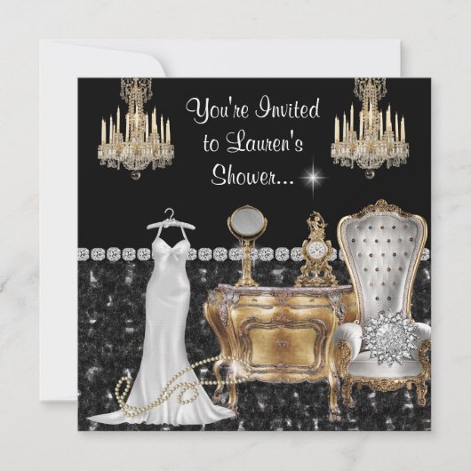 CHANDELIER GLAMOR Bridal Shower-INVITATIES Kaart (Voorkant)