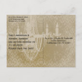 Chandelier Gold Black en White Distress Damask Aankondigingskaart (Achterkant)