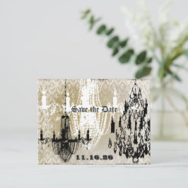 Chandelier Gold Black en White Distress Damask Aankondigingskaart