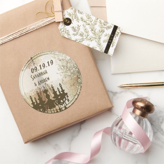Chandelier Gold Wedding Seal Ronde Sticker (Geschenken)