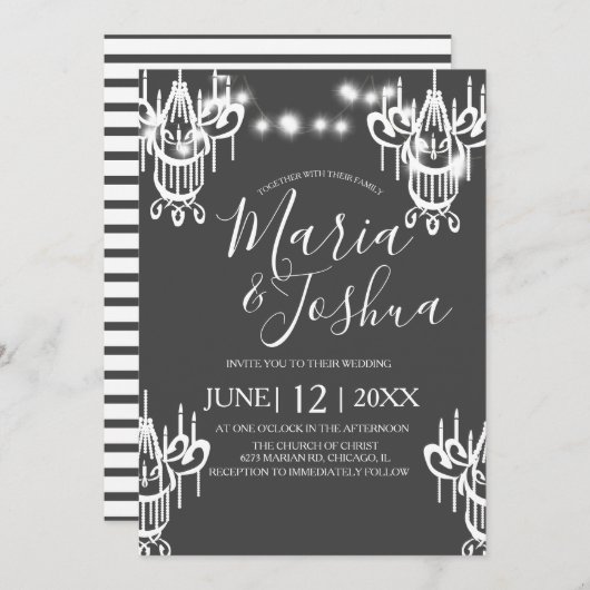 Chandelier Halloween Wedding Gray and White Light Kaart (Voorkant / Achterkant)