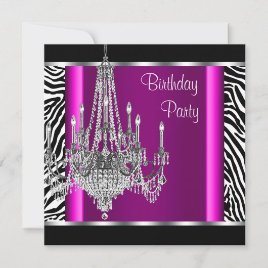 Chandelier Heet Roze Zebra Verjaardagsfeestje Kaart (Voorkant)