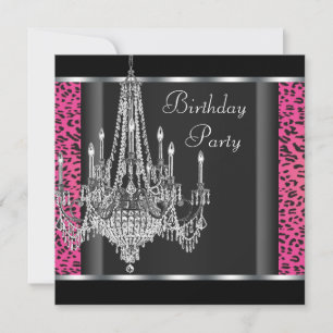 Chandelier Hot Pink Leopard Birthday Party Kaart