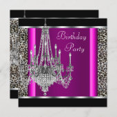 Chandelier Hot Pink Leopard Verjaardagsfeest Kaart (Voorkant / Achterkant)