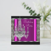 Chandelier Hot Pink Leopard Verjaardagsfeest Kaart (Staand voorkant)