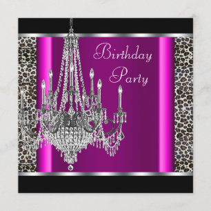 Chandelier Hot Pink Leopard Verjaardagsfeest Kaart