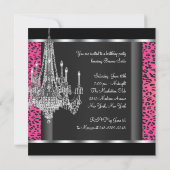 Chandelier Hot Pink Leopard Verjaardagsfeest Kaart (Achterkant)
