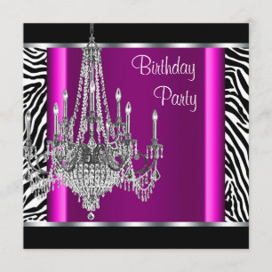 Chandelier Hot Pink Zebra Birthday Party Kaart