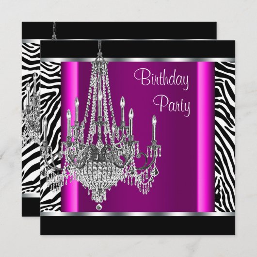 Chandelier Hot Pink Zebra Verjaardagsfeest Kaart (Voorkant / Achterkant)