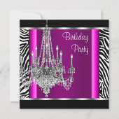 Chandelier Hot Pink Zebra Verjaardagsfeest Kaart (Voorkant)