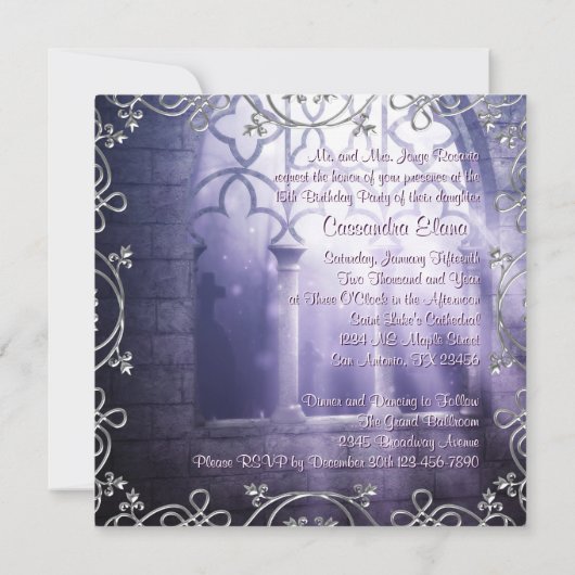 Chandelier Lavendel Paarse Quinceanera Kaart (Achterkant)