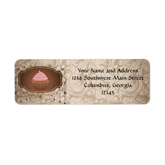 Chandelier Lijst Cupcake Pink en Brown Damask Etiket (Voorkant)
