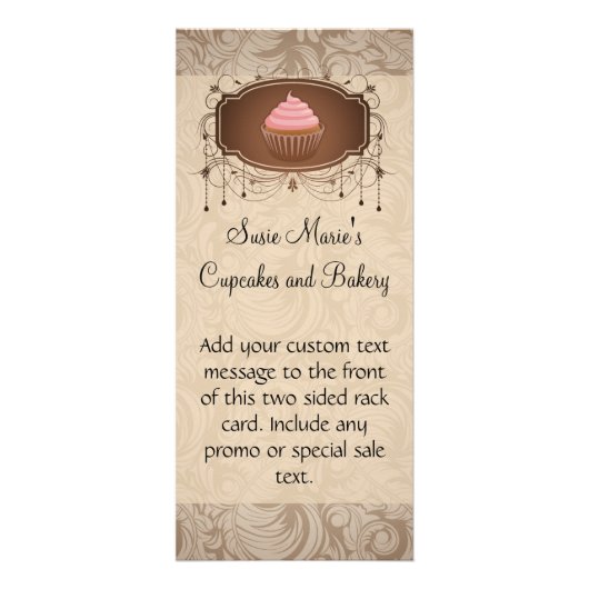 Chandelier Lijst Cupcake Pink en Brown Damask Reclamekaart (Voorkant)