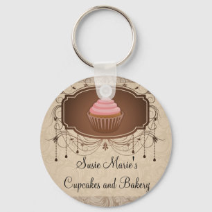 Chandelier Lijst Cupcake Pink en Brown Damask Sleutelhanger