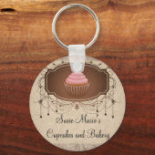 Chandelier Lijst Cupcake Pink en Brown Damask Sleutelhanger (Voorkant)