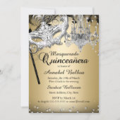 Chandelier Masquerade Gold Quinceanera Invite Kaart (Voorkant)