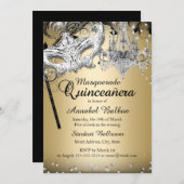 Chandelier Masquerade Gold Quinceanera Invite Kaart (Voorkant / Achterkant)