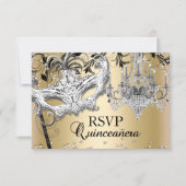 Chandelier Masquerade Gold Quinceanera RSVP (Voorkant)