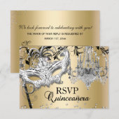 Chandelier Masquerade Gold Quinceanera RSVP (Voorkant / Achterkant)