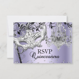 Chandelier Masquerade Paars Quinceanera RSVP Kaart