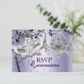 Chandelier Masquerade Paars Quinceanera RSVP Kaart (Staand voorkant)