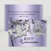 Chandelier Masquerade Paars Quinceanera RSVP Kaart (Voorkant / Achterkant)