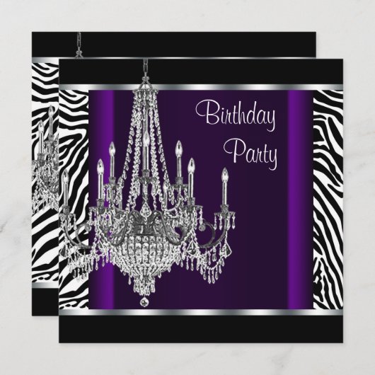 Chandelier Paarse Zebra verjaardagsfeestje Kaart (Voorkant / Achterkant)