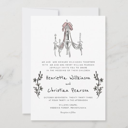 Chandelier Romantic Blush Pink Bow Formal Wedding (Voorkant)