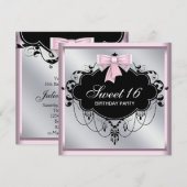 Chandelier Roze Zwart Sweet 16 Verjaardagsfeest Kaart (Voorkant / Achterkant)