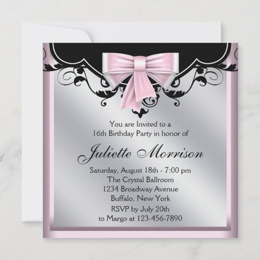 Chandelier Roze Zwart Sweet 16 Verjaardagsfeest Kaart (Achterkant)