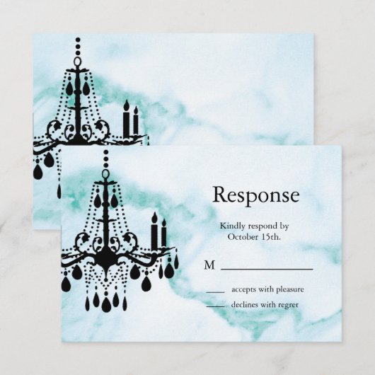 Chandelier RSVP op Turquoise Marble Kaartje (Voorkant / Achterkant)