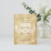 CHANDELIER SAVE the DATE/ FAUX PERKAMENT Aankondigingskaart (Staand voorkant)