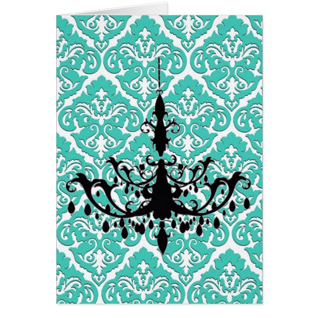 Chandelier Silhouette Blauwgroen Damask (Voorkant)