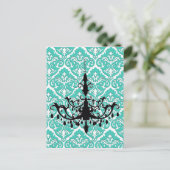 Chandelier Silhouette Blauwgroen Damask Briefkaart (Staand voorkant)