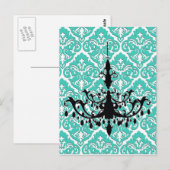 Chandelier Silhouette Blauwgroen Damask Briefkaart (Voorkant / Achterkant)