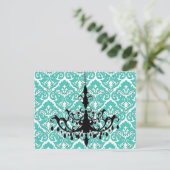 Chandelier Silhouette Blauwgroen Damask Briefkaart (Staand voorkant)