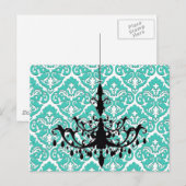 Chandelier Silhouette Blauwgroen Damask Briefkaart (Voorkant / Achterkant)