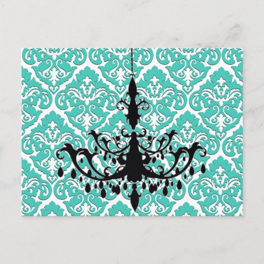 Chandelier Silhouette Blauwgroen Damask Briefkaart (Voorkant)