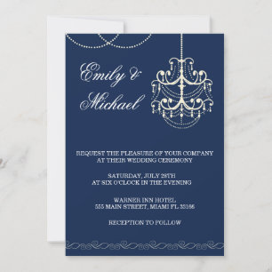 Chandelier Wedding Invitation Blue Kaart