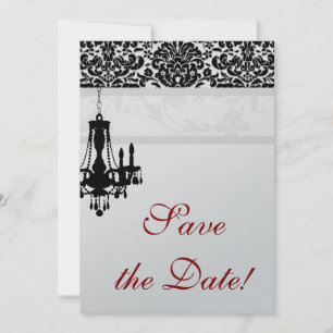 Chandelier Wedding Save the Date Kaart BW Silver